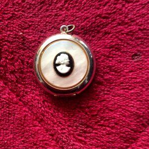 Vintage Gold Tone Cameo Locket with Mother Of Pearl (MOP)